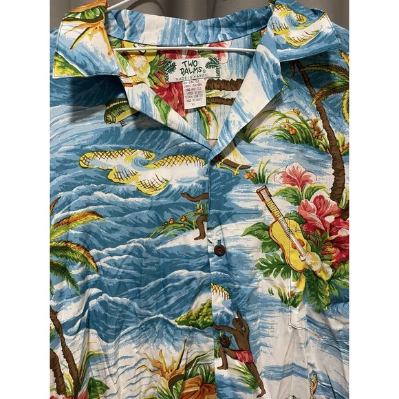 Two Palms- Ocean Aqua Hawaiian Shirt Xl 100% Rayon - Picture 1 of 3